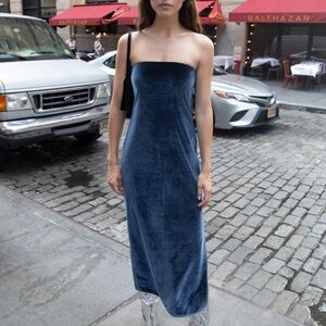 Oak + Fort Velvet blue midi dress